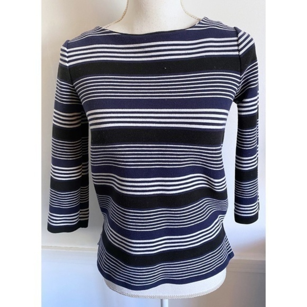Madewell • Navy Black White Gallerist Ponte Stripemix Striped Sweater - Picture 3 of 9